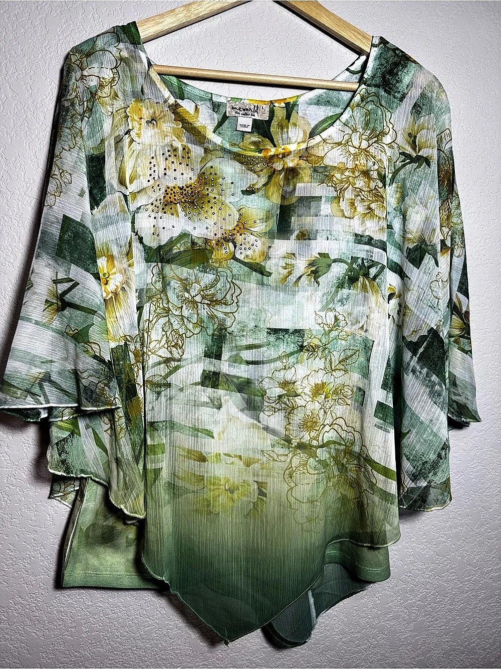 One World Floral Tunic in Green & White Size Large